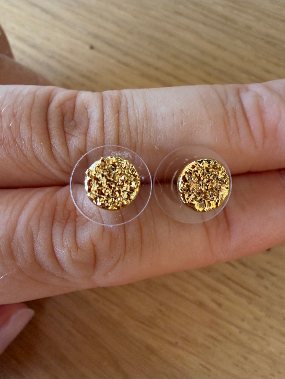 Gold Round Textured Stud Earrings - Women Jewelry